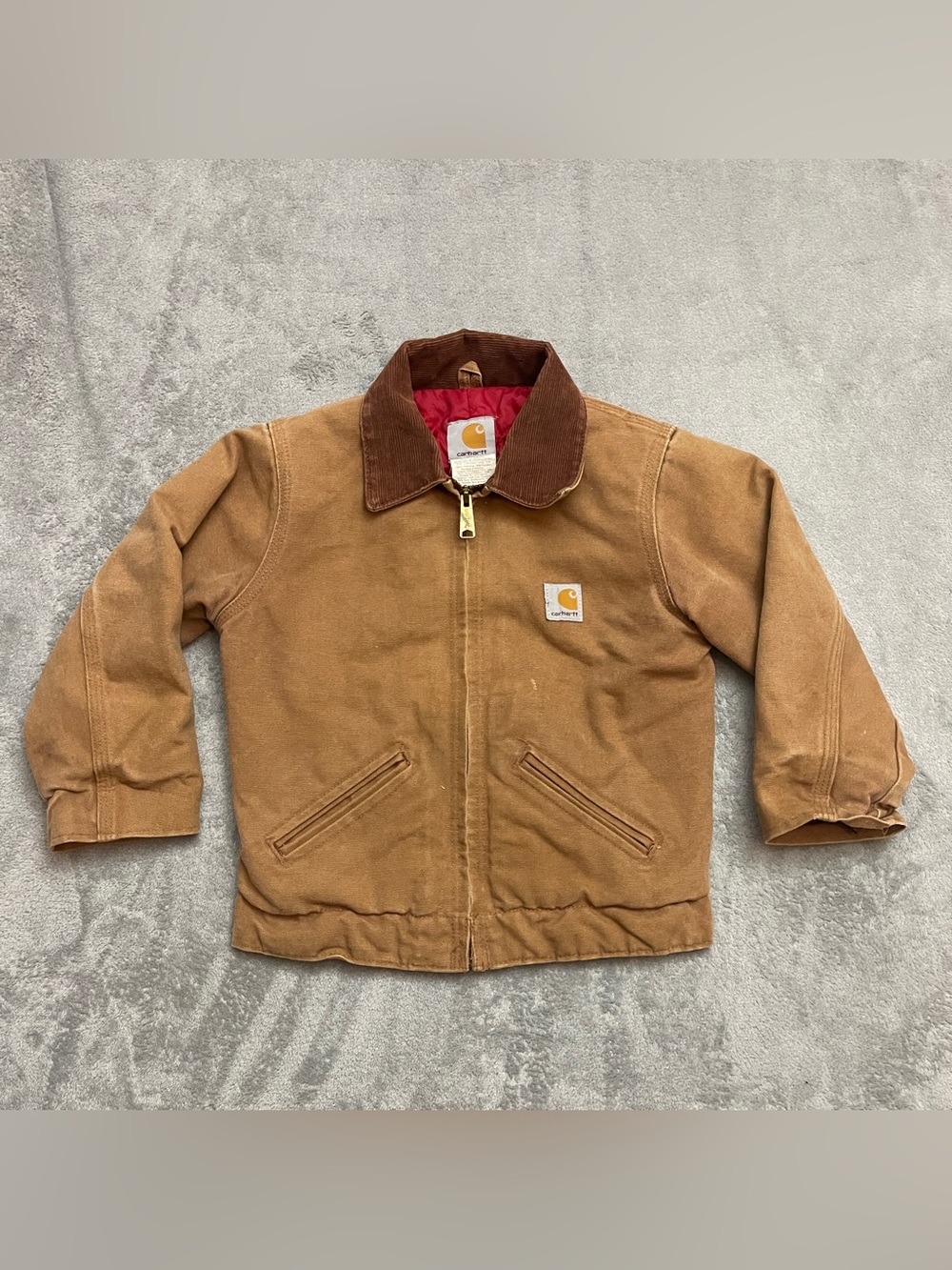 Carhartt Jacket Youth 6 Y04 BRN Detroit Red Quilt Lined Canvas Tan